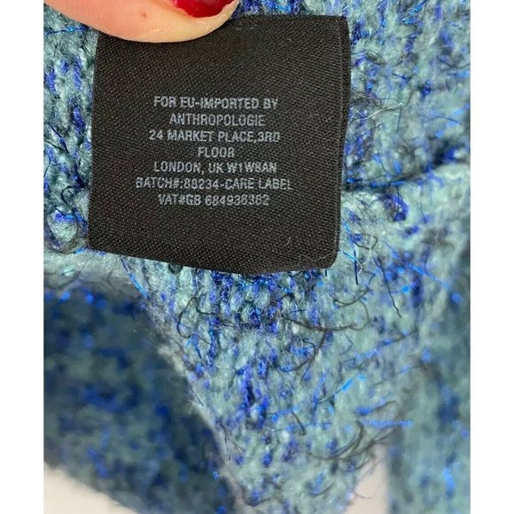 Anthropologie Moth Chunky Sweater XS Blue Metallic Knit Pullover Oversized - Picture 8 of 11